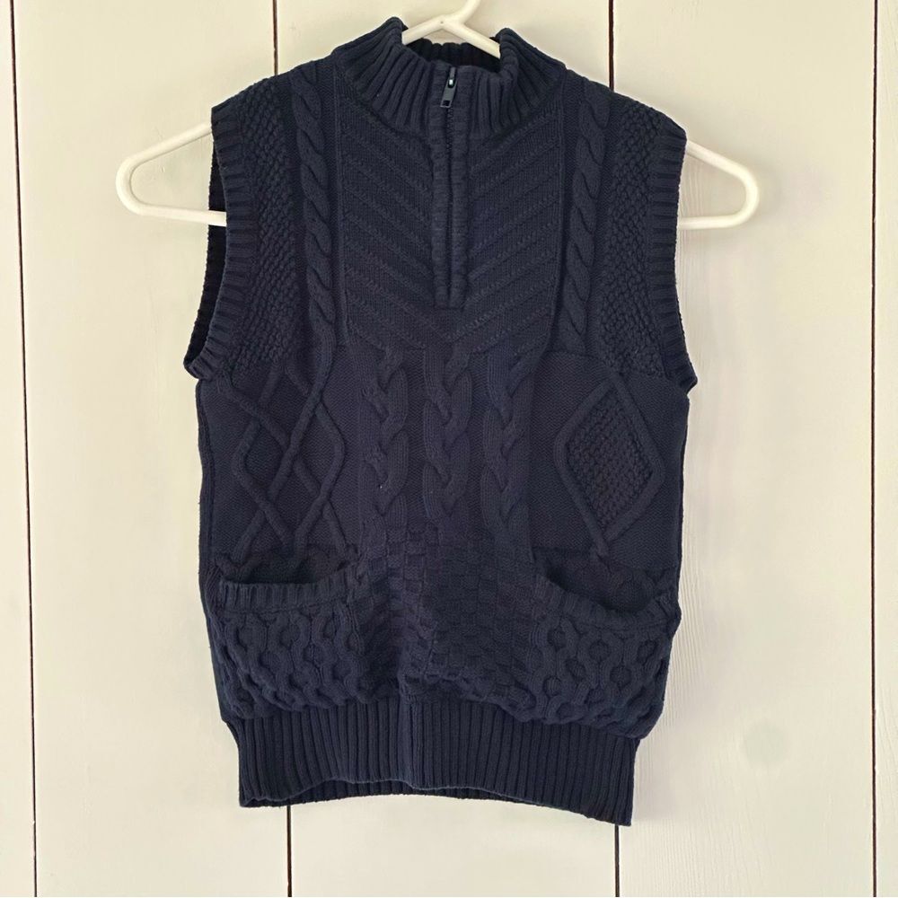 Cable Knit Quarter Zip Sweater Vest Boys Small Navy Cozy Warm Sherpa Lined